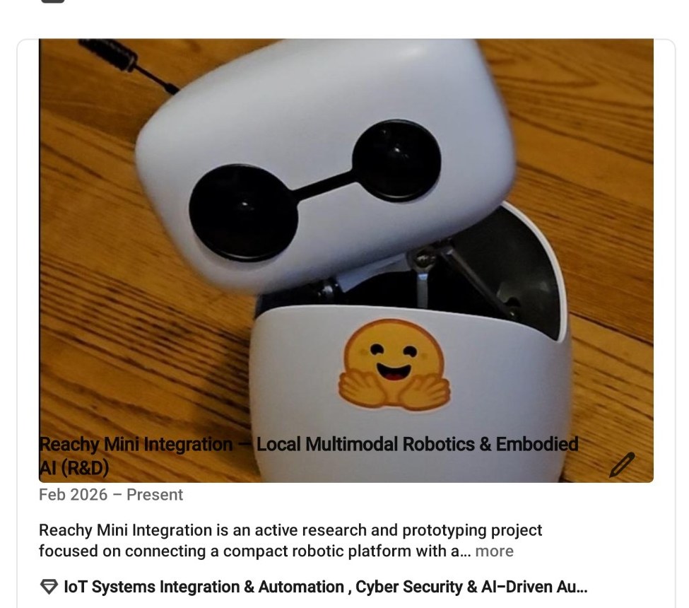 LinkedIn project record for Reachy Mini Integration