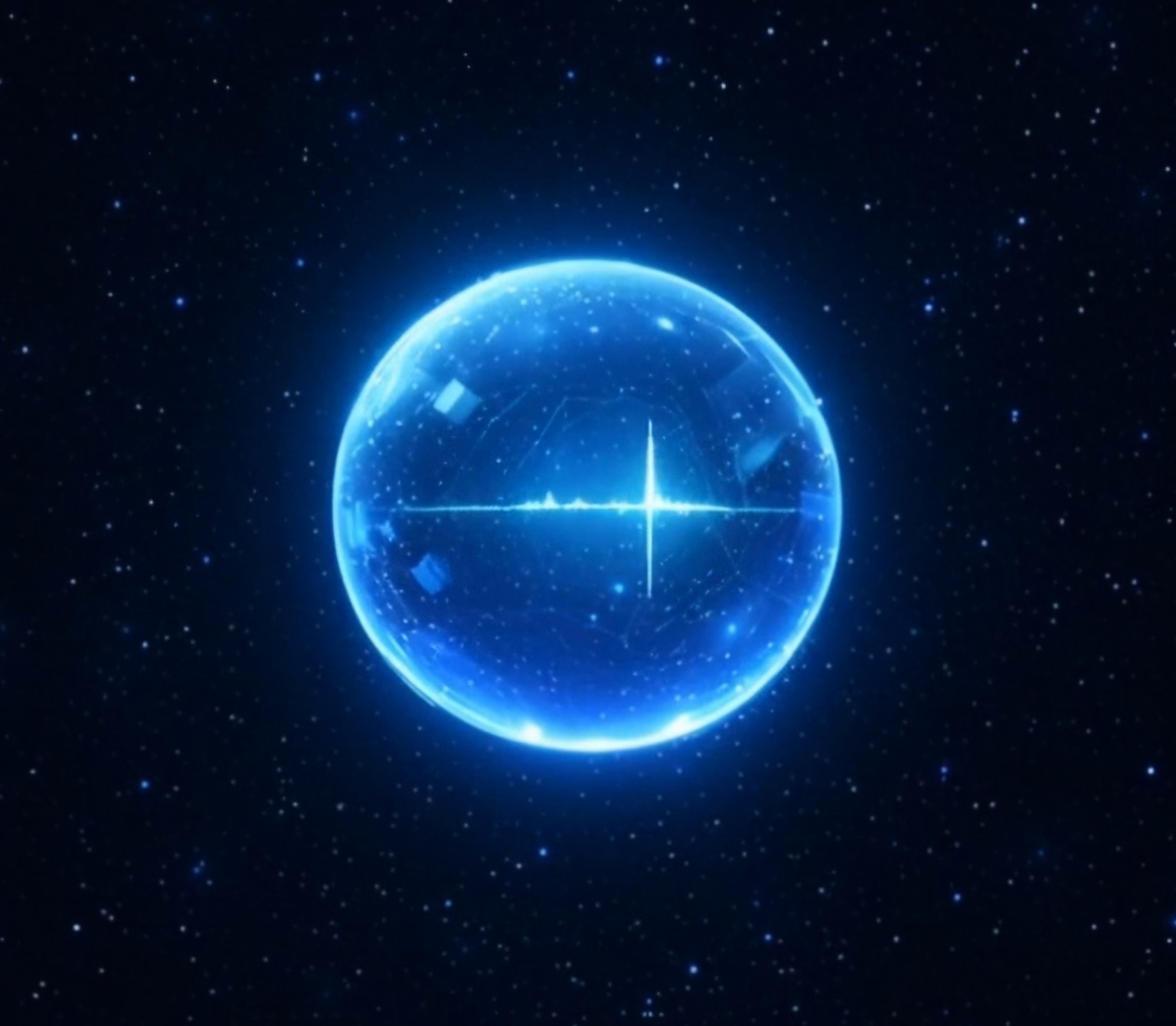 VANTHOS blue continuity orb floating in a starfield